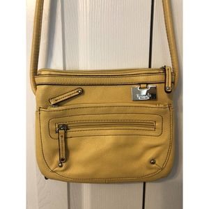Tignanello Leather Yellow Crossbody Shoulder Bag Handbag Organizer Small